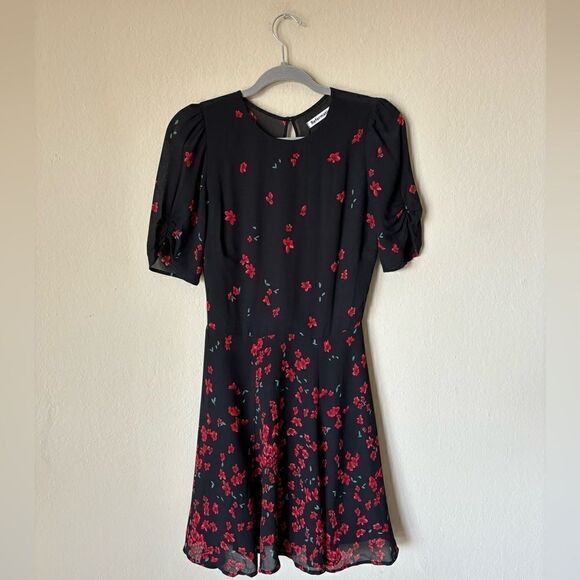 Reformation Gracie Mini Black Dress Floral Oracle Size 2 - Picture 7 of 11